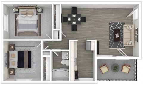 Floor plan for 2 beds, 1 bath, 895 sqft
